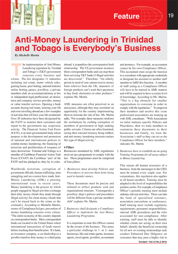 Contact - Magazine of Trinidad and Tobago Chamber of Industry and Commerce - Anti-Money Laundering is everybody's business
